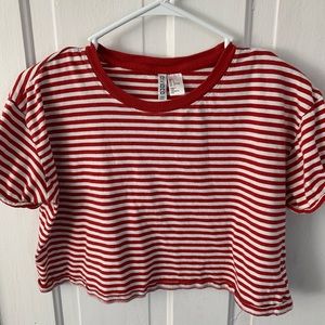 Red and white stripe, crop top, large